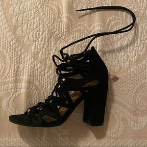 Black studded suede heels